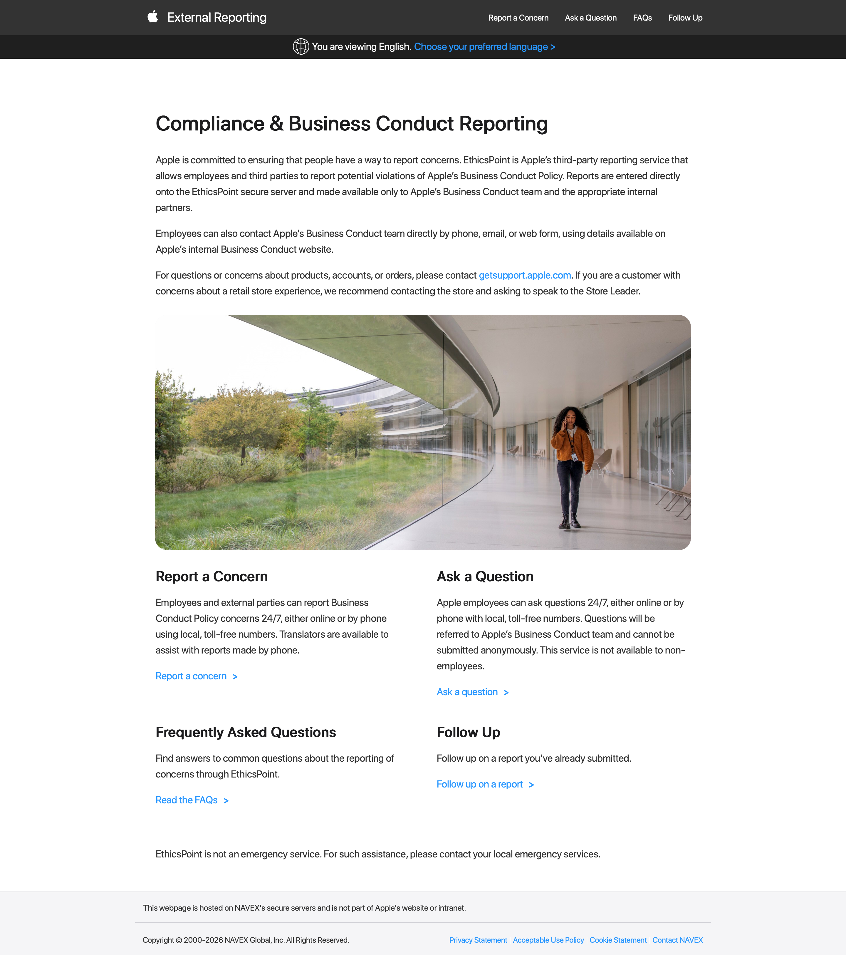 Apple EthicsPoint reporting website