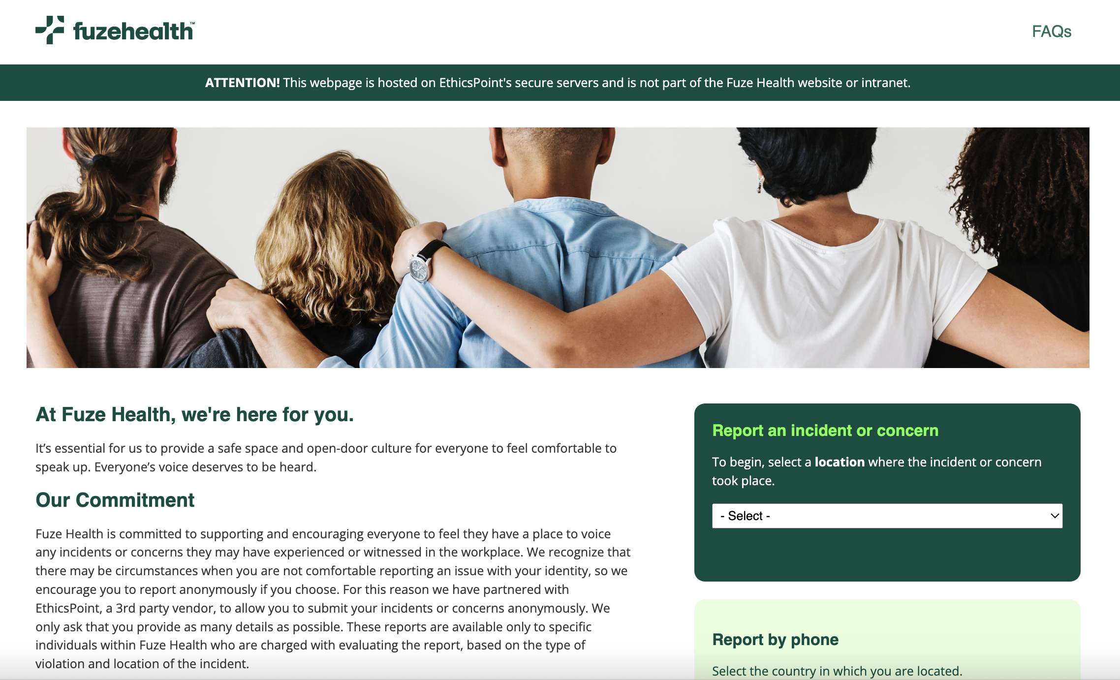 Fuze Health EthicsPoint reporting website