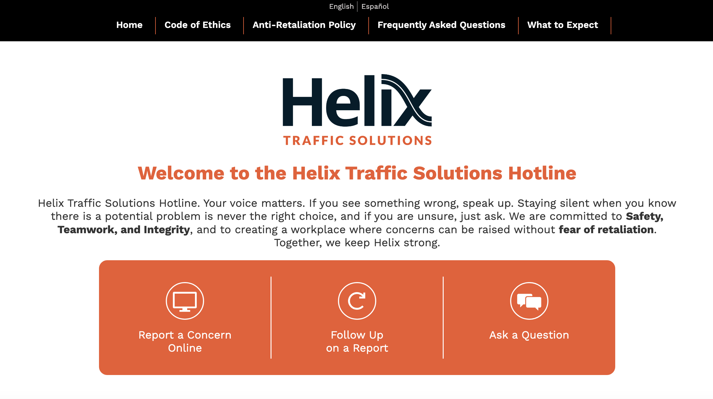 Helix EthicsPoint reporting website