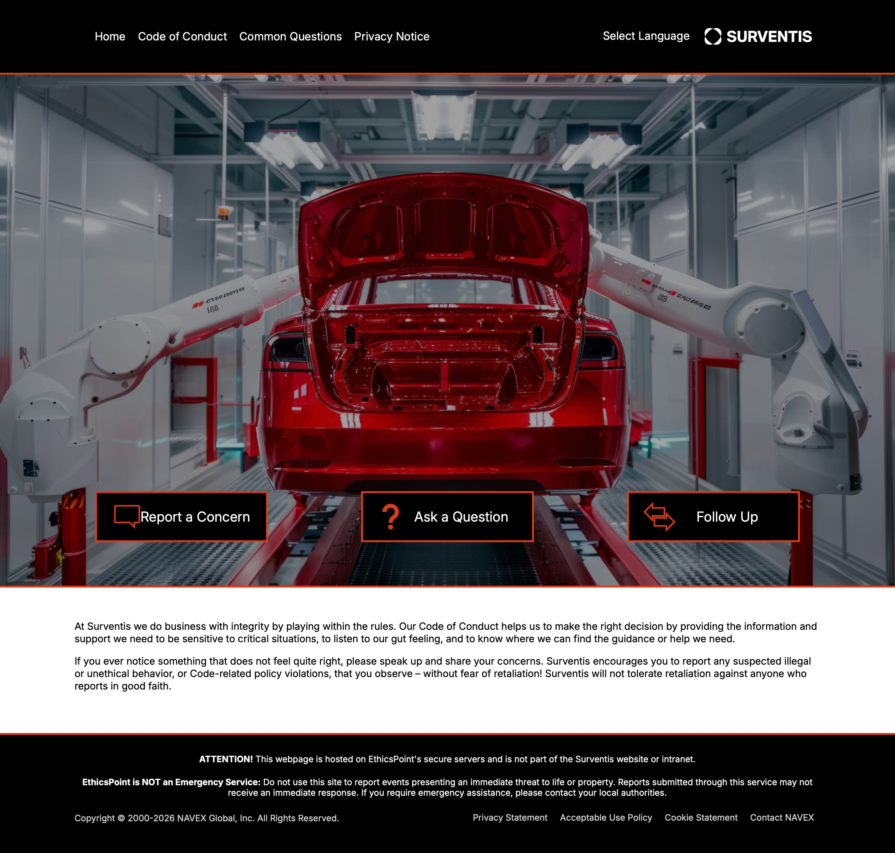Surventis EthicsPoint reporting website